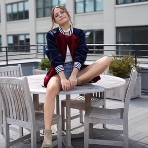 ASOS red and blue Varsity Velvet Bomber Jacket